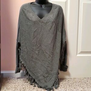 Venus Poncho Style V-neck Fringe Sweater